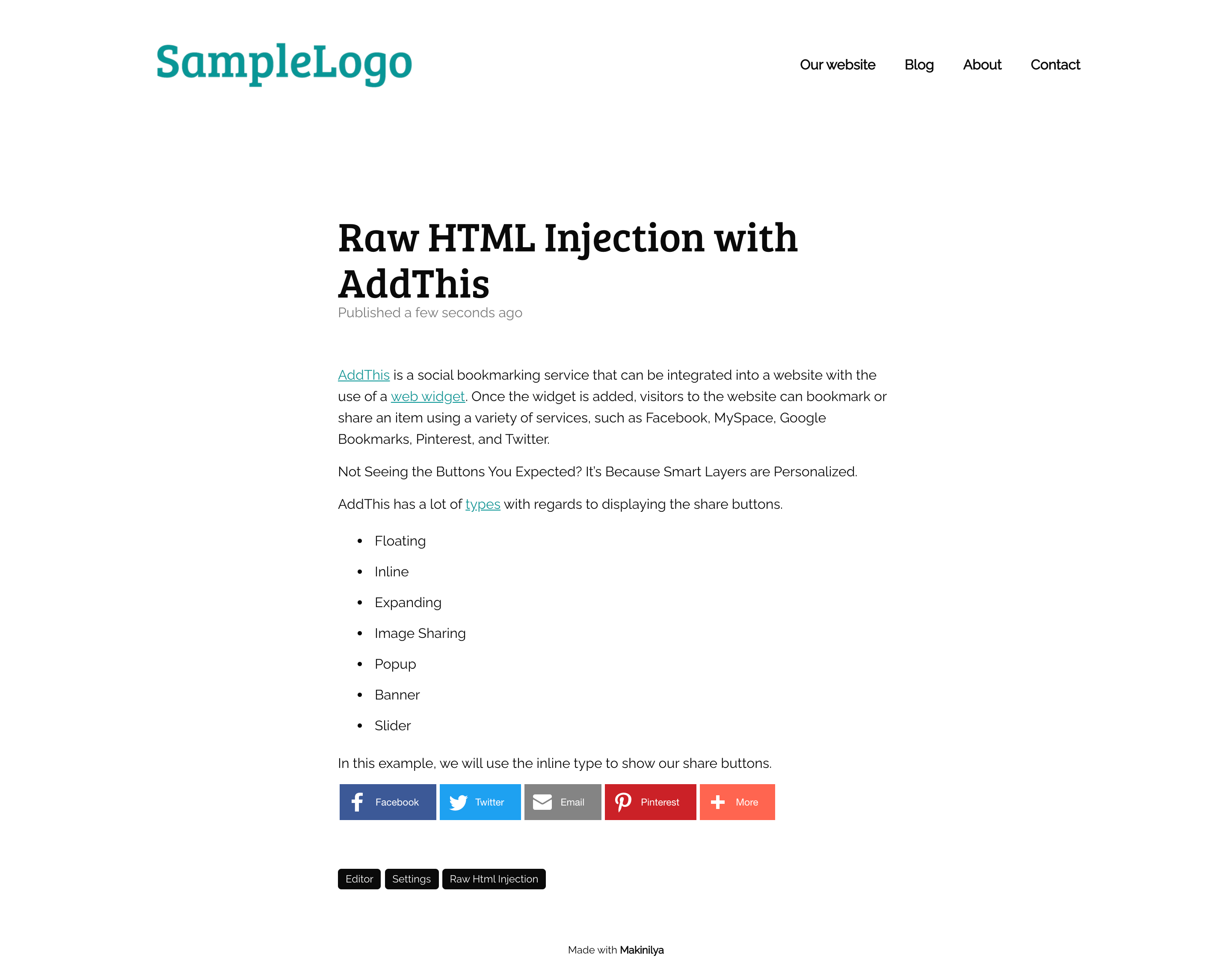 Raw HTML Injection with AddThis
